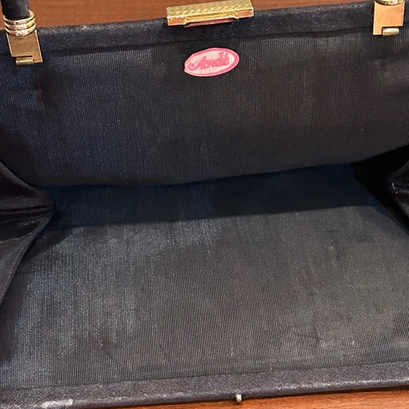 VTG 1960s Black Satin Top Handle Evening Bag by Ande' - Picture 8 of 13
